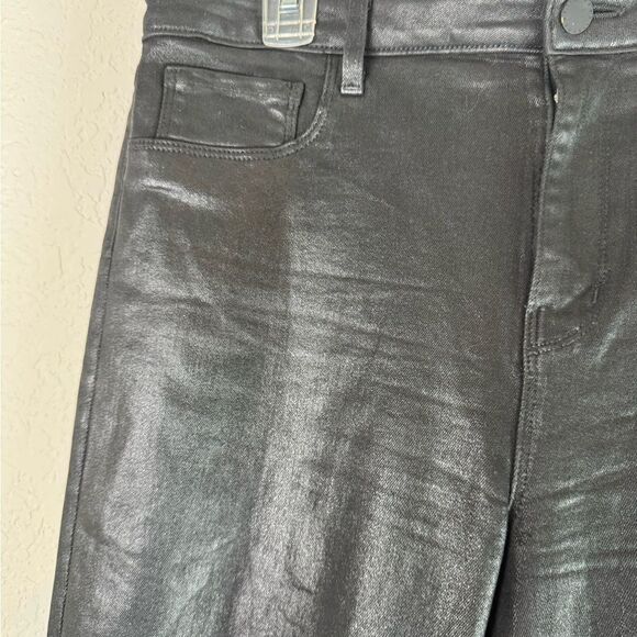 L'AGENCE Clayton High Rise in Noir Coated Cotton-Blend Pants Size 32 - Picture 8 of 10